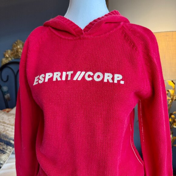 Vintage 90s Esprit Red Logo 100% Cotton Hoodie Sweater - Picture 2 of 8